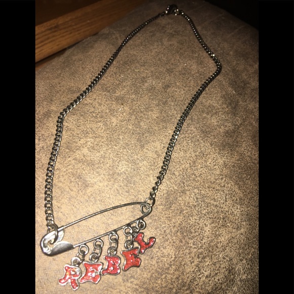 “REBEL” Necklace - red letters on a Safety Pin - FUN, SASSY & BADASSY - Picture 2 of 12